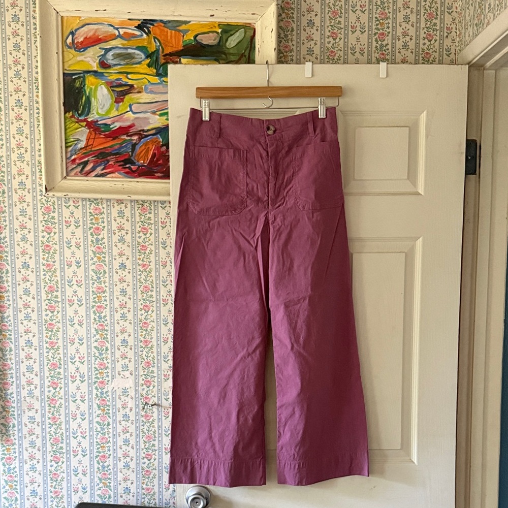 Maeve Colette Wide-Leg Cropped Pants in Berry